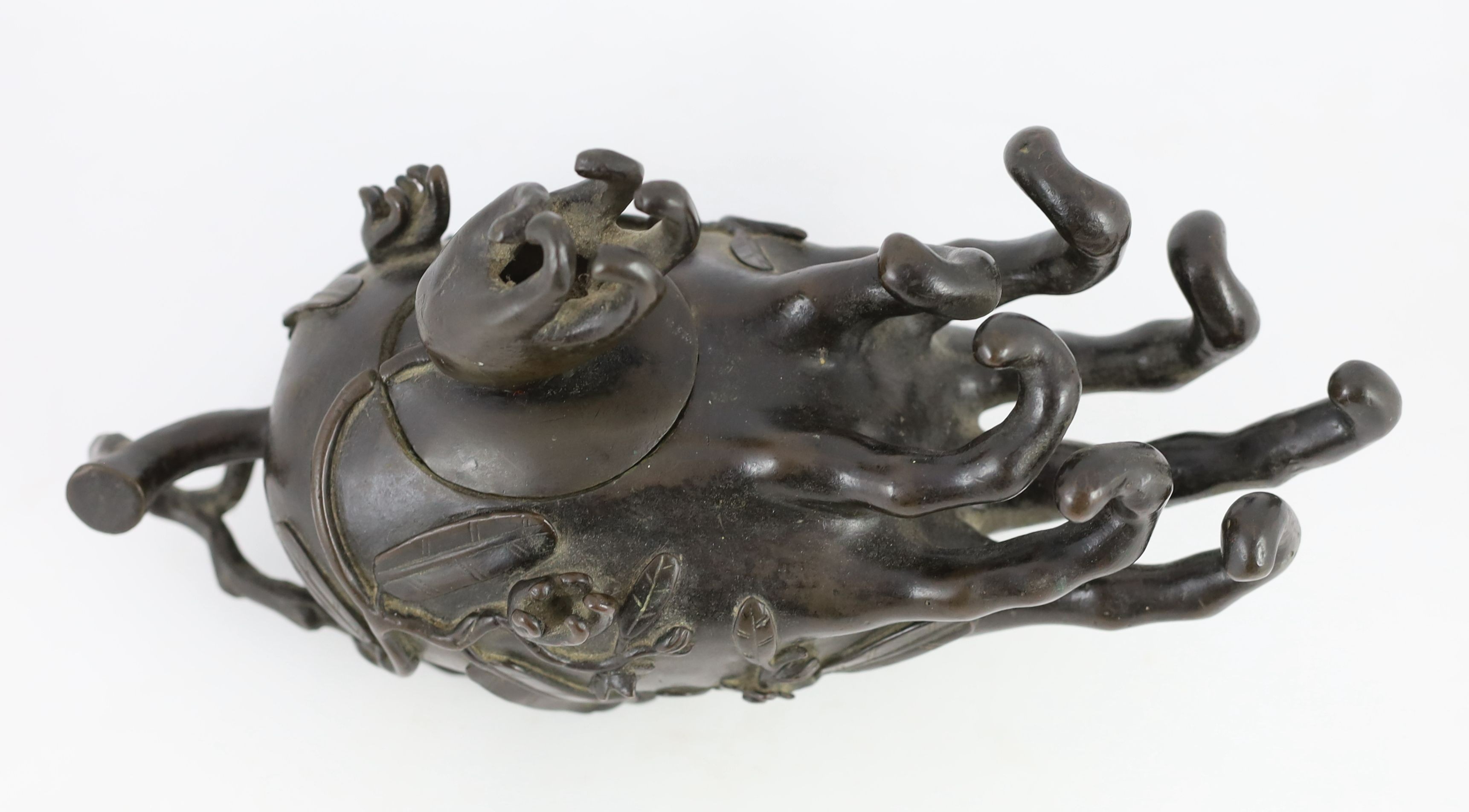 A Chinese bronze ‘finger citron’ censer and cover, late Ming dynasty, 18cm high, 31cm long, lid fixed